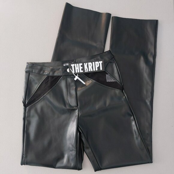 The Kript Faux Leather Pants S Fishnet Mesh Cut Out Dolls Kill Vegan Leather NWT - Picture 3 of 9